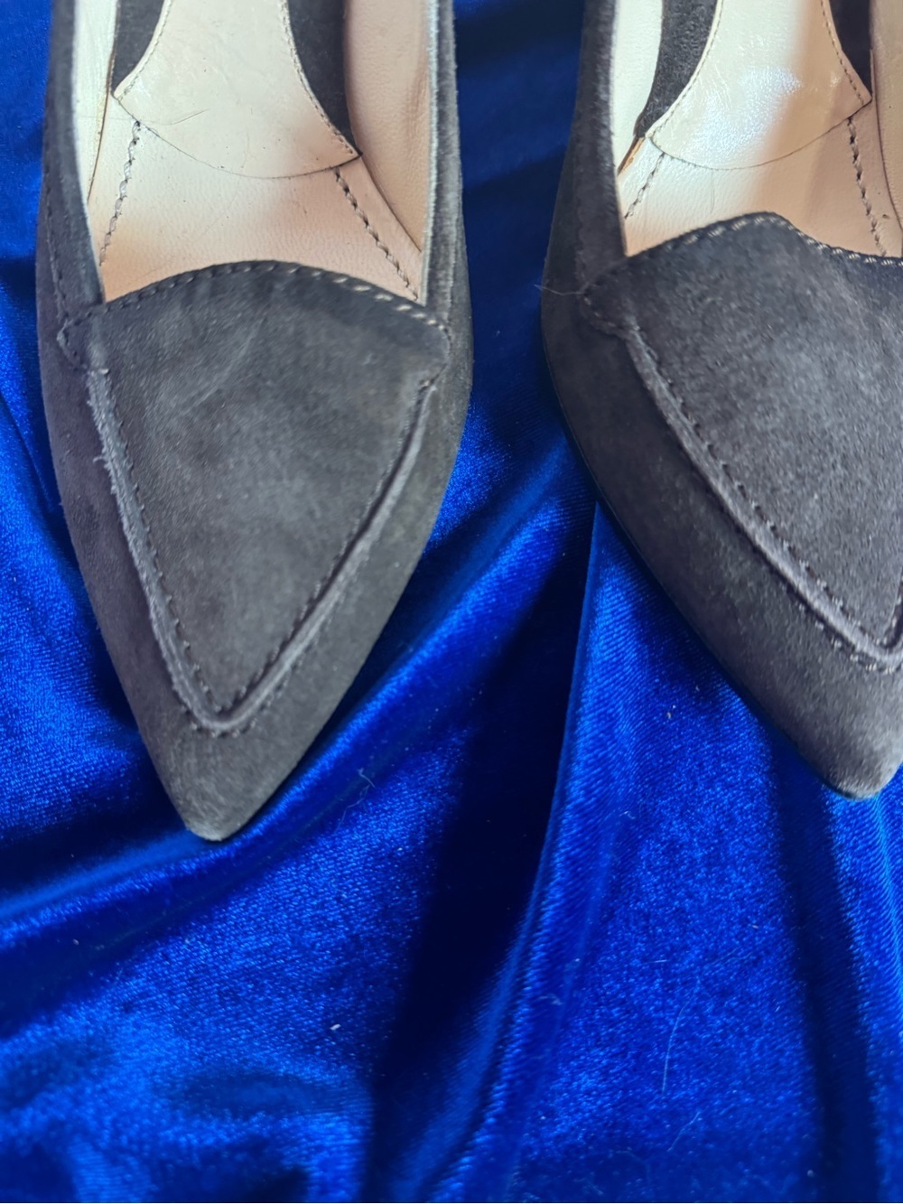 Casadei Women's Brown Suede Pointed-Toe Kitten Heel Pumps - Picture 2 of 9